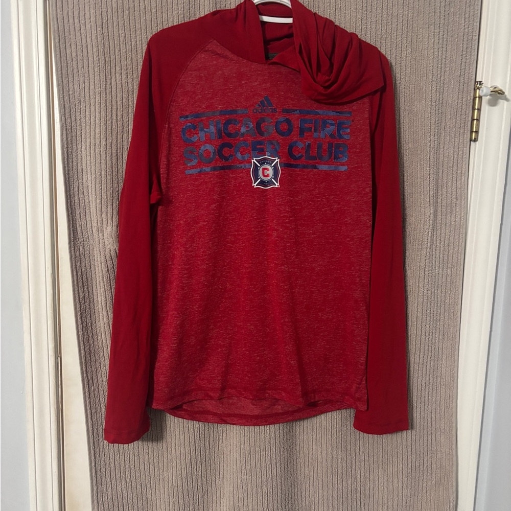 Adidas Chicago Fire Soccer Club Red Hooded Long Sleeve Youth Medium